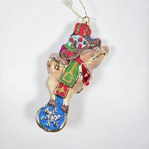 Nice Blown Glass Christmas Ornament Rheindeer Glitter‎ Sparkle Bejeweled Costco